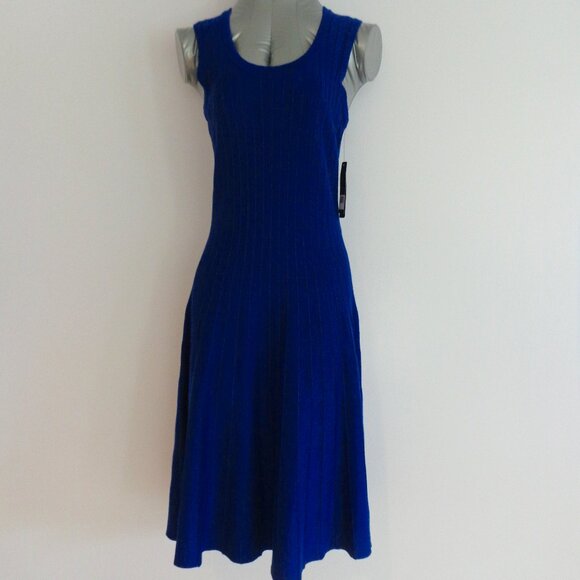 New! NIC+ZOE Women's Navy Twirl Knit Sleeveless Fit Flare Dress‎ Size S - Picture 1 of 8